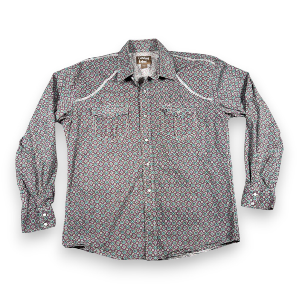 Cowboy Legend Western Shirt Adult EXTRA LARGE Purple Teal Medallion Cowboy
